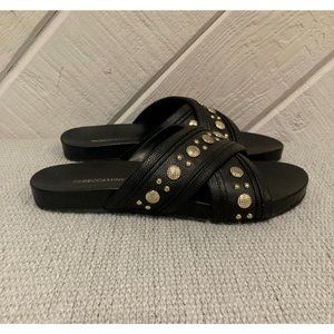 Rebecca Minkoff Women's Black Leather Studded Flat Sandals Shoes Size 7.5